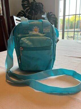 Turquoise Crossbody Bag with Daisy Embroidery